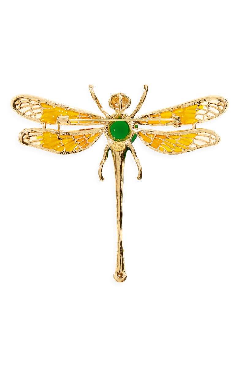 Kenneth Jay Lane Green Dragonfly Pin, Alternate, color, Gold