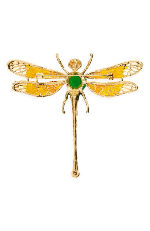 Kenneth Jay Lane Green Dragonfly Pin In Gold