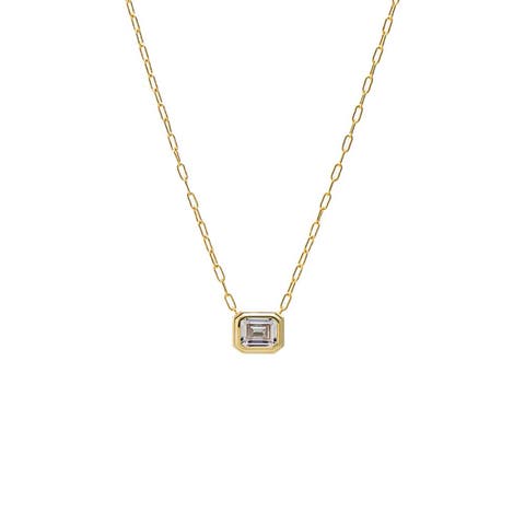 CZ Emerald Cut Bezel Set Paperclip Necklace