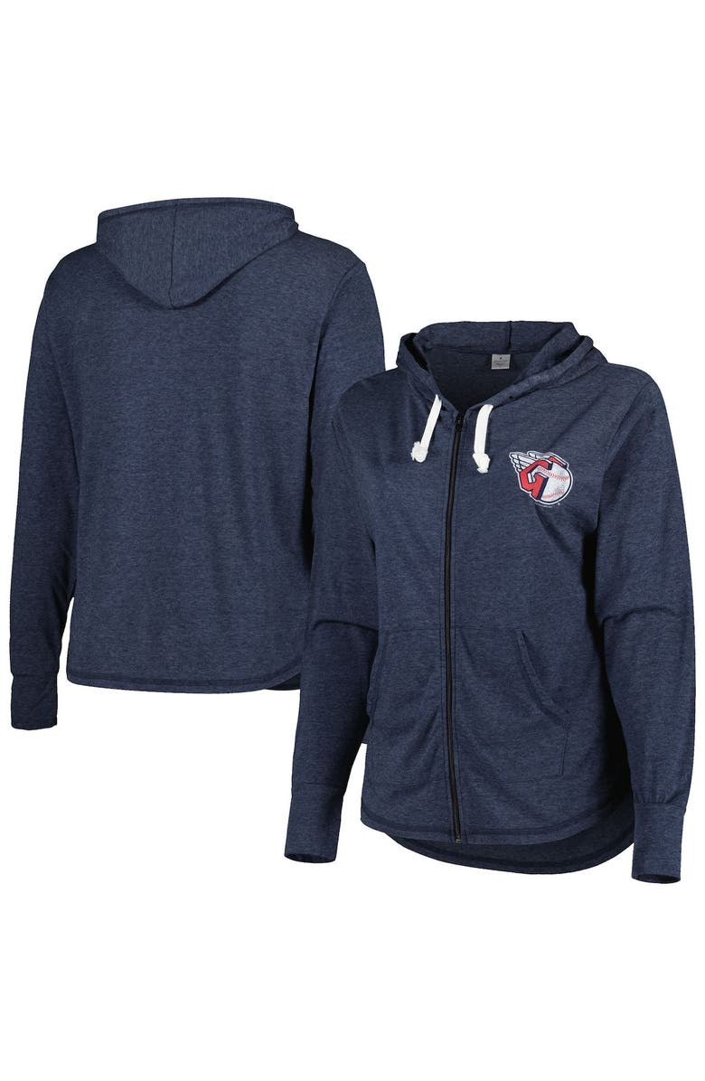 SOFT AS A GRAPE Women's Soft as a Grape Navy Cleveland Guardians Plus Size Full-Zip Lightweight Hoodie Top, Main, color, 