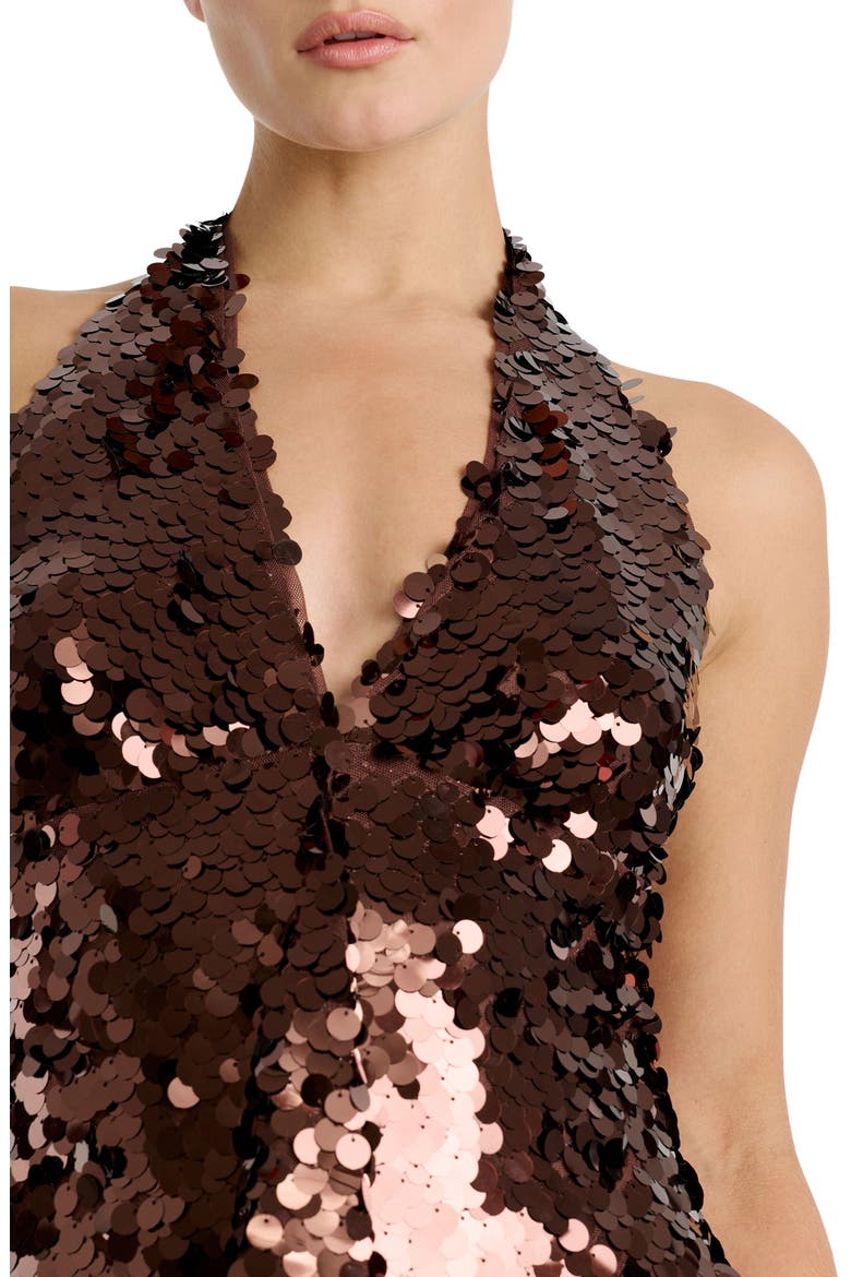 Avalee Paillette Halter Minidress, Alternate, color, CHOCOLATE