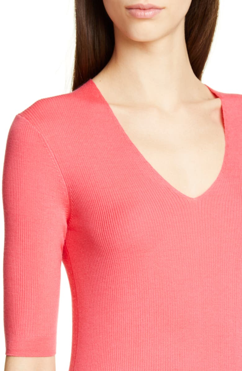 St. John Collection Fine Gauge Rib Wool & Silk Sweater, Alternate, color, Watermelon