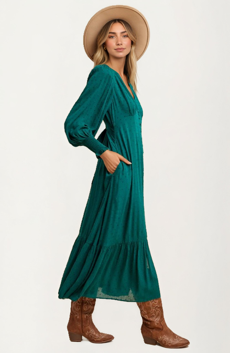 Knit and Lounge Button Front Puff Sleeve Maxi Dress, Alternate, color, 
