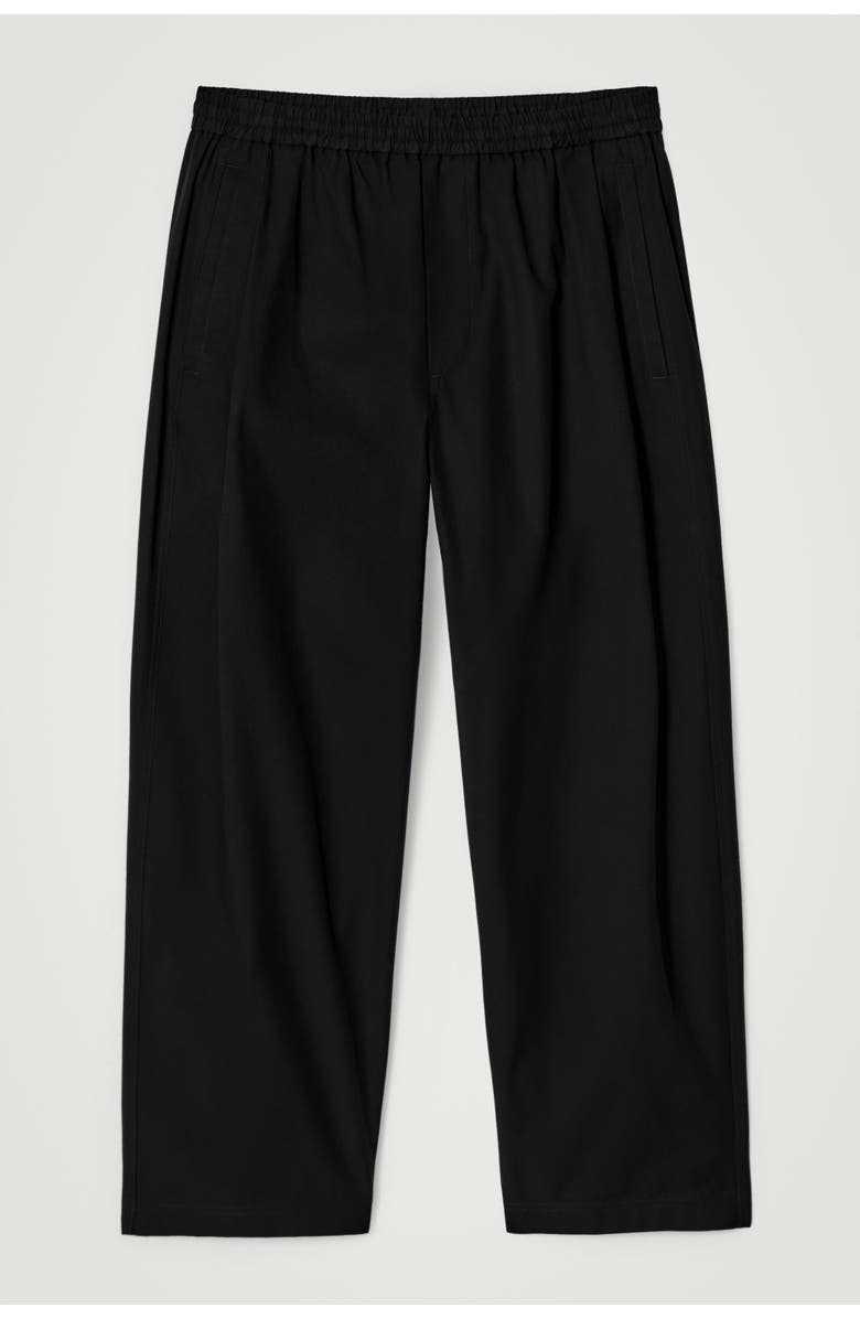 COS Cropped Elasticated Relaxed-fit Wide-leg Trousers, Alternate, color, Black