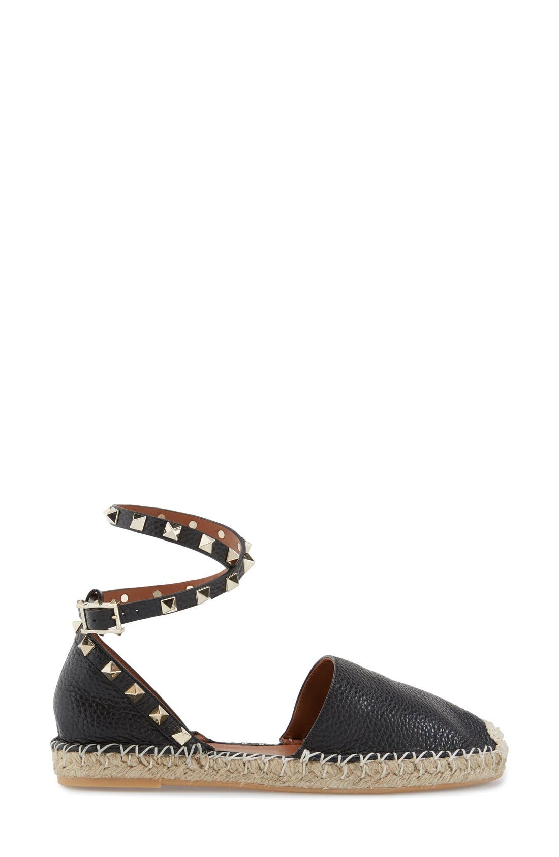 Valentino Garavani 'Rockstud' Ankle Strap Espadrille, Alternate, color, 