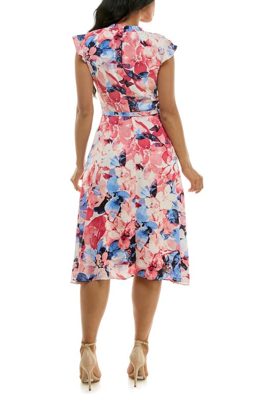 Shop Nina Leonard Smock Chiffon Midi Dress In Pacific Navy/cream