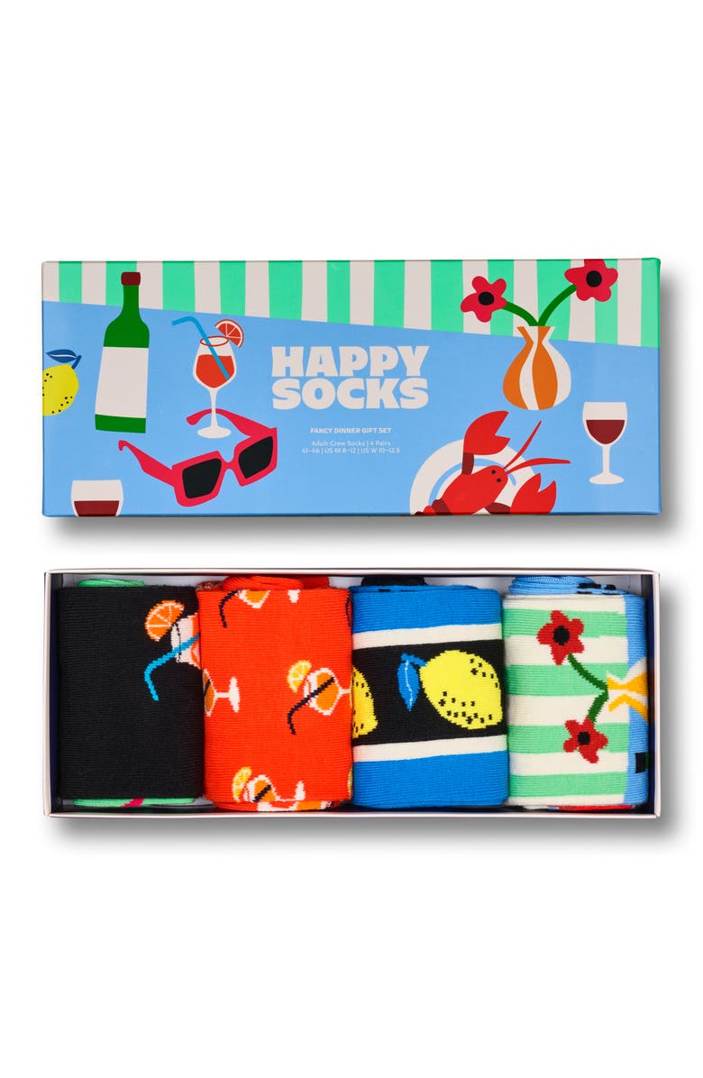 Happy Socks Fancy Dinner Assorted 4-Pack Crew Socks Gift Box Set, Alternate, color, Light Blue