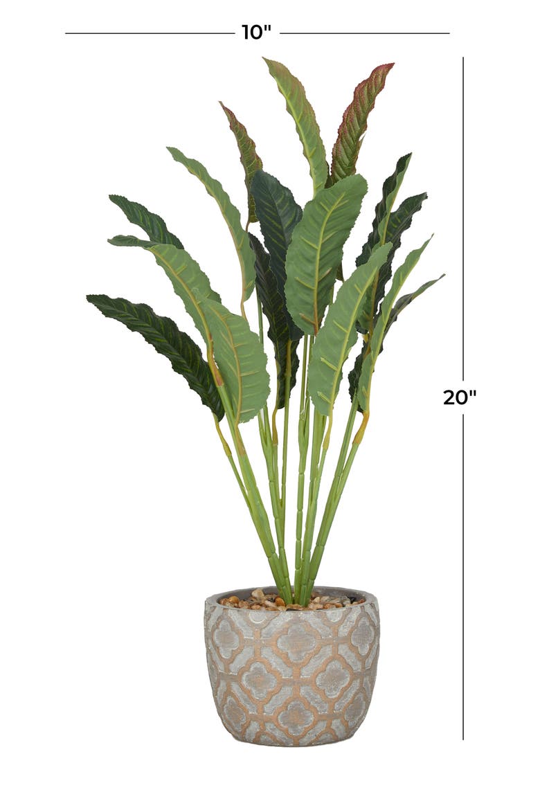 Green Faux Foliage Crotons Artificial Plant with Geometric Patterned Pot, Alternate, color, GREY