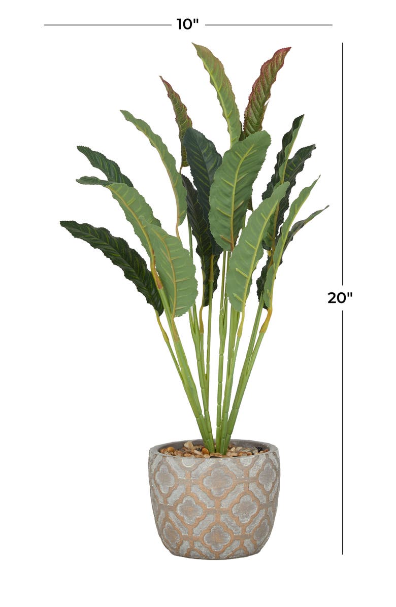 GINGER BIRCH STUDIO Green Faux Foliage Crotons Artificial Plant with Geometric Patterned Pot, Alternate, color, Grey
