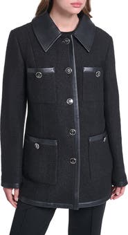 KARL LAGERFELD PARIS Wool Blend Jacket with Faux Leather Trim