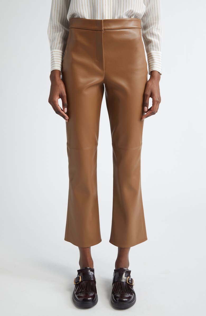 Max Mara Sublime Coated Jersey Flare Leg Ankle Pants, Main, color, Camel