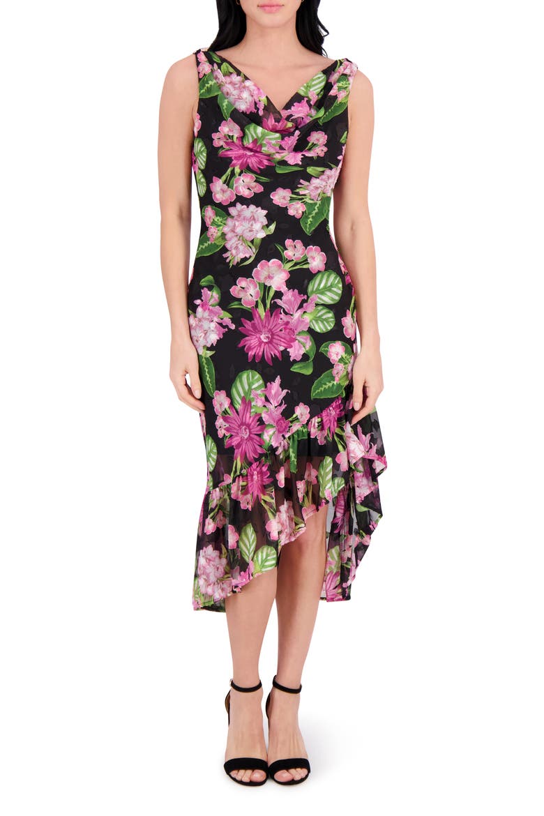 Cowl Neck Midi Dress, Main, color, BLACK MULTI