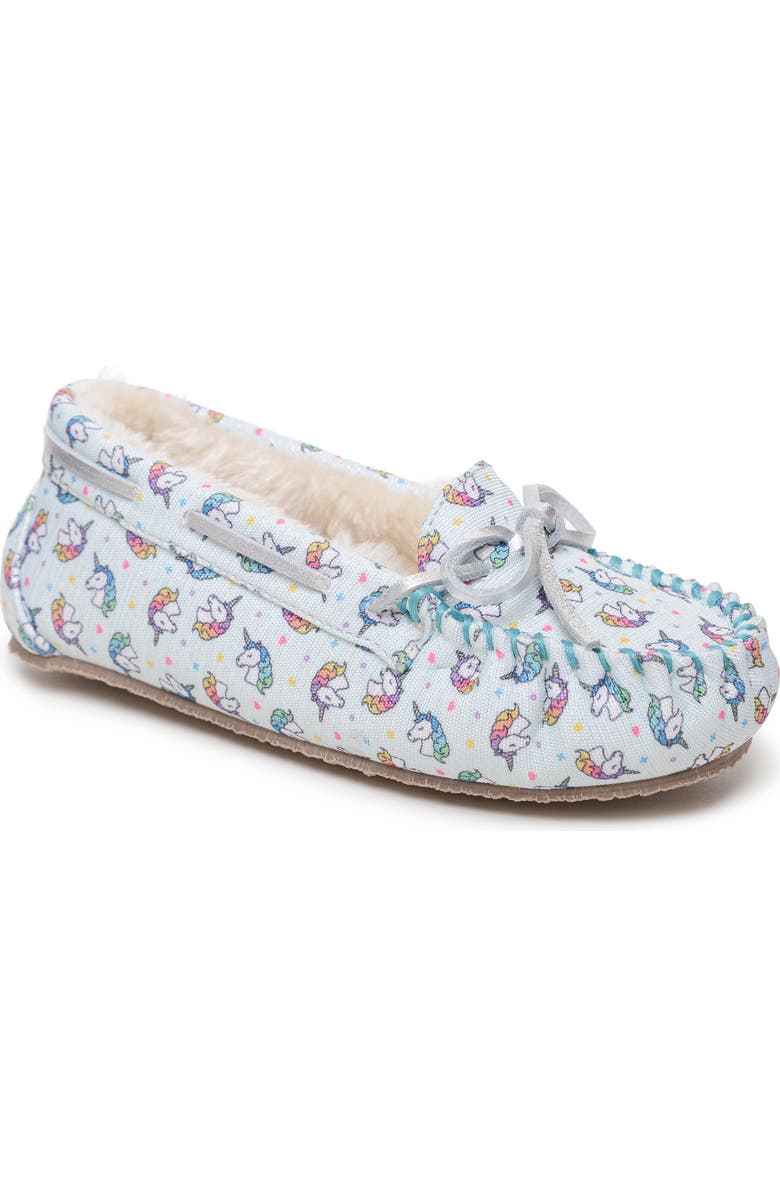 Minnetonka Unicorn Faux Fur Lined Driving Shoe, Main, color,