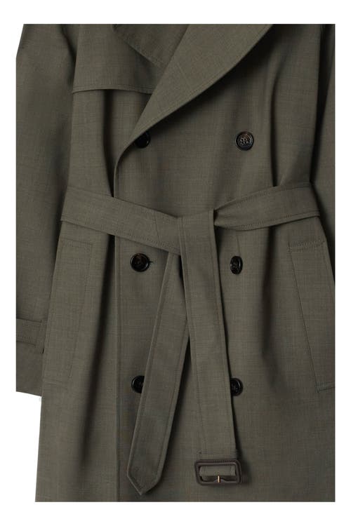 Burberry Long Stretch Wool Trench Coat In Moss Melange