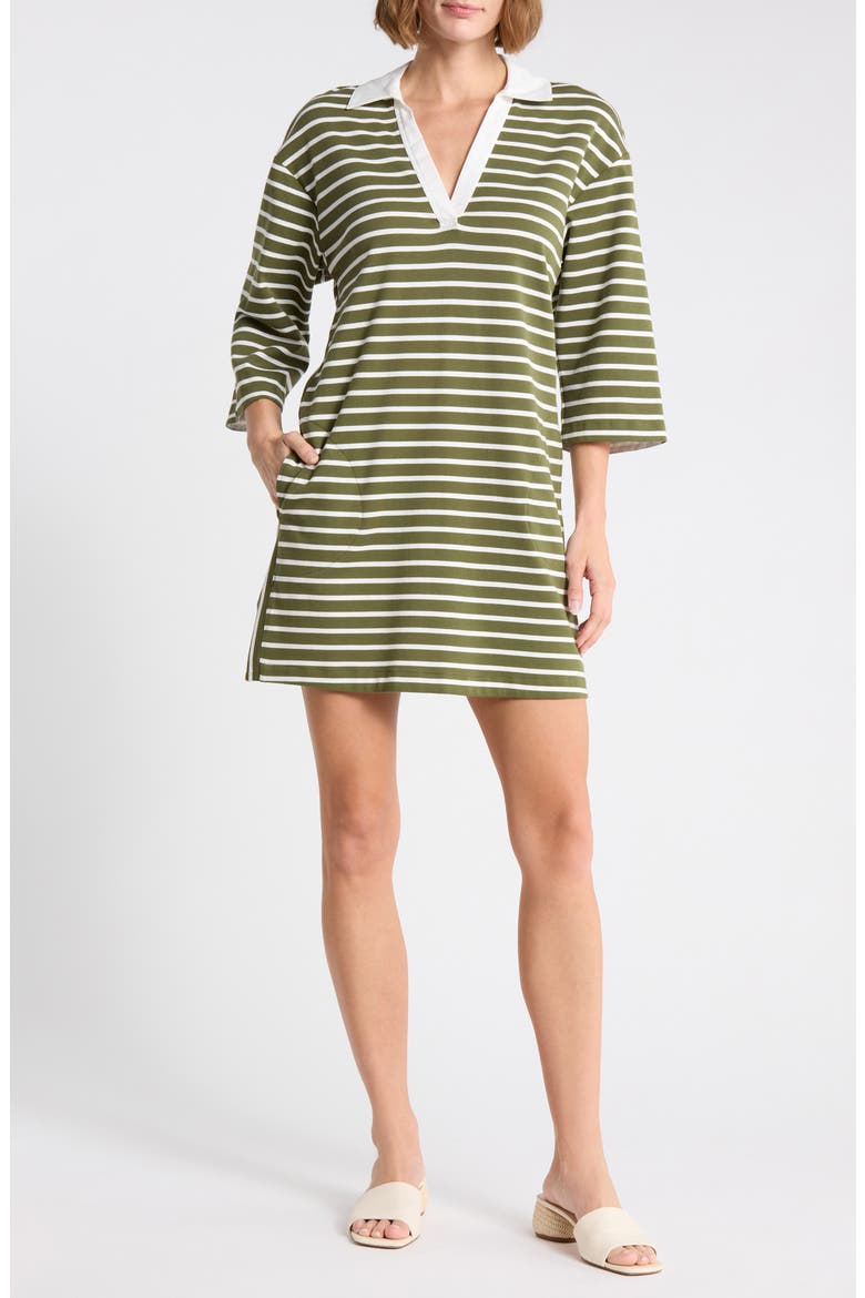 Jovanna Stripe Cotton Blend Shift Dress, Main, color, OLIVE TREE