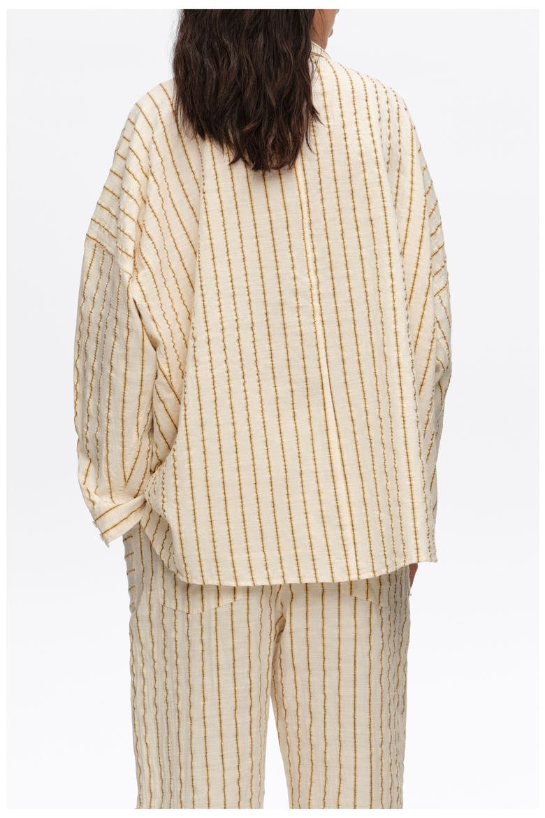 Ocher Striped Textured Cotton Oversize Shirt, Alternate, color, MUSTARD