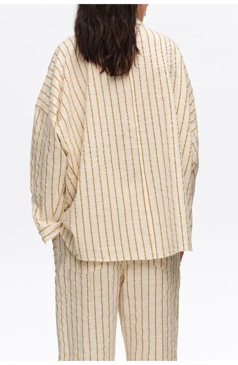 Bimba y Lola Ocher Striped Textured Cotton Oversize Shirt, Alternate, color, Mustard