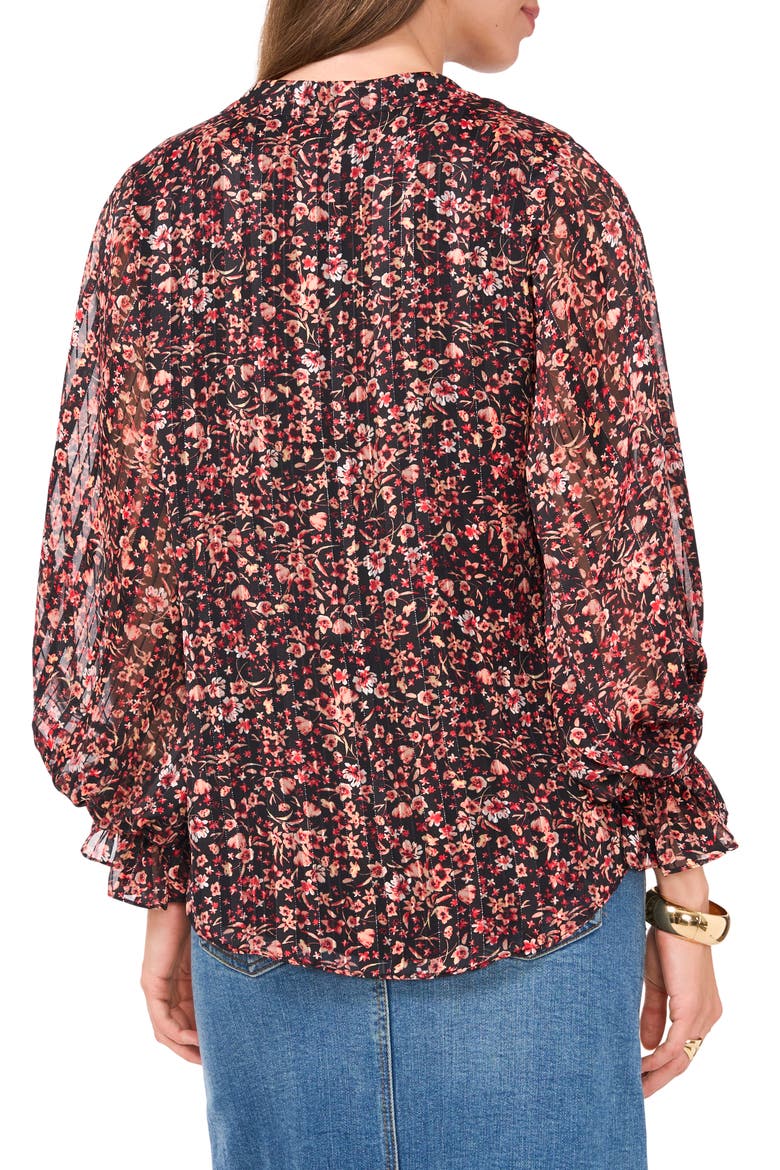 Floral Metallic Split Neck Top, Alternate, color, RICH BLACK/RED