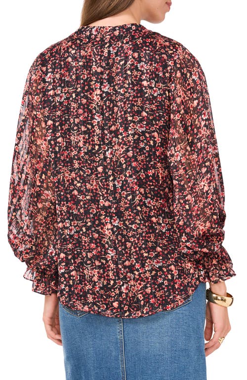 Shop Vince Camuto Floral Metallic Split Neck Top In Rich Black/red