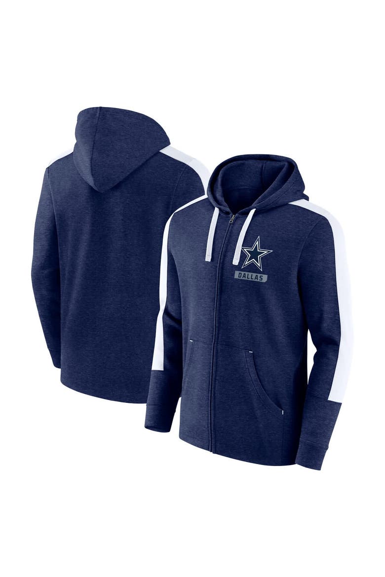 Men's Fanatics  Heather Navy Dallas Cowboys Gains Full-Zip Hoodie, Main, color, Heather Navy