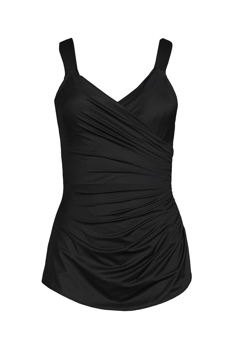 SlenderSuit V-Neck Skirted Low Leg One Piece, Alternate, color, Black