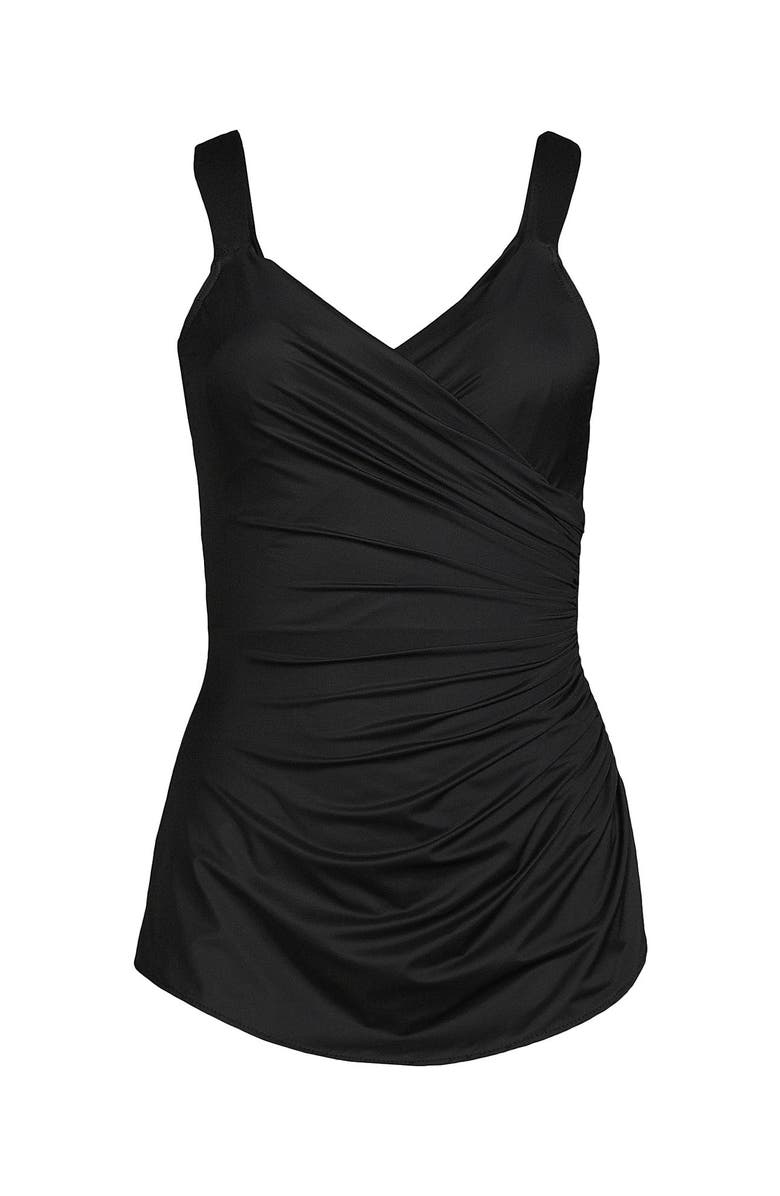 Lands' End Plus Size SlenderSuit V-Neck Skirted Low Leg One Piece, Alternate, color, Black