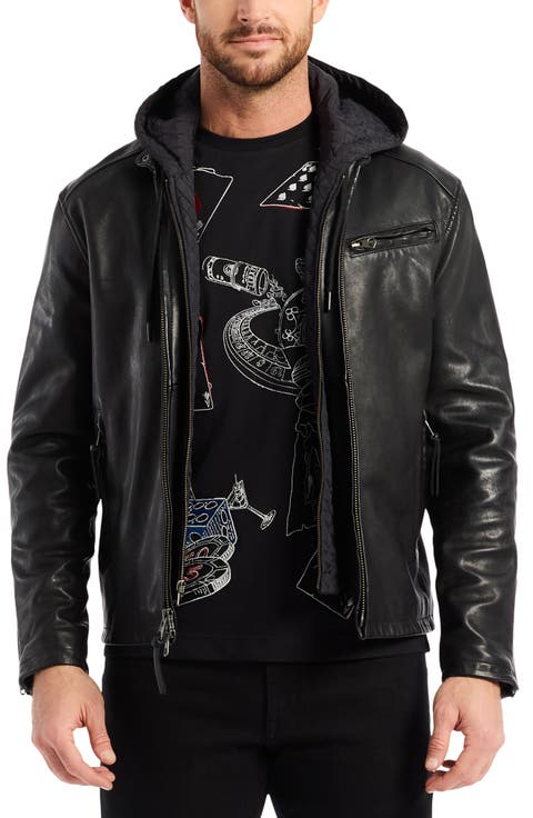 Cedro Leather Moto Jacket with Removable Quilted Bib