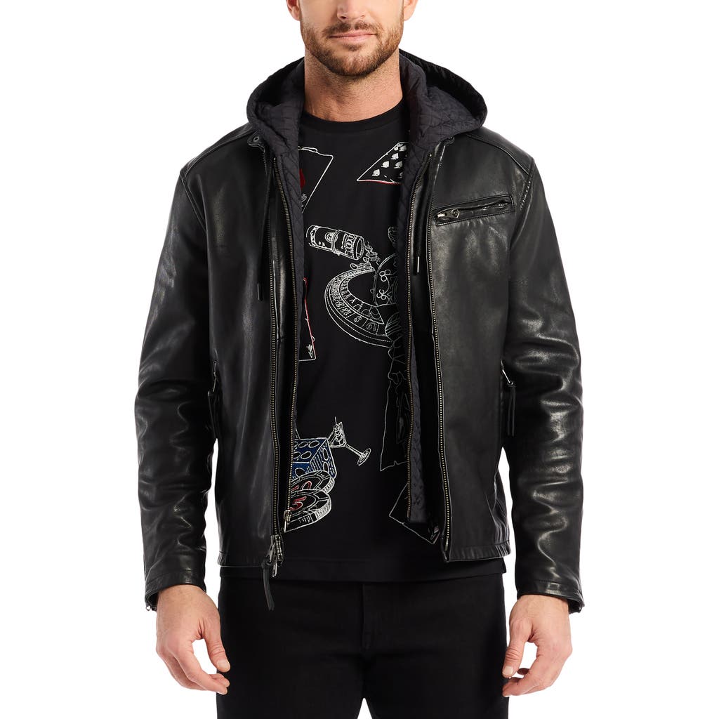 Robert Graham Cedro Leather Moto Jacket With Removable Quilted Bib In Black