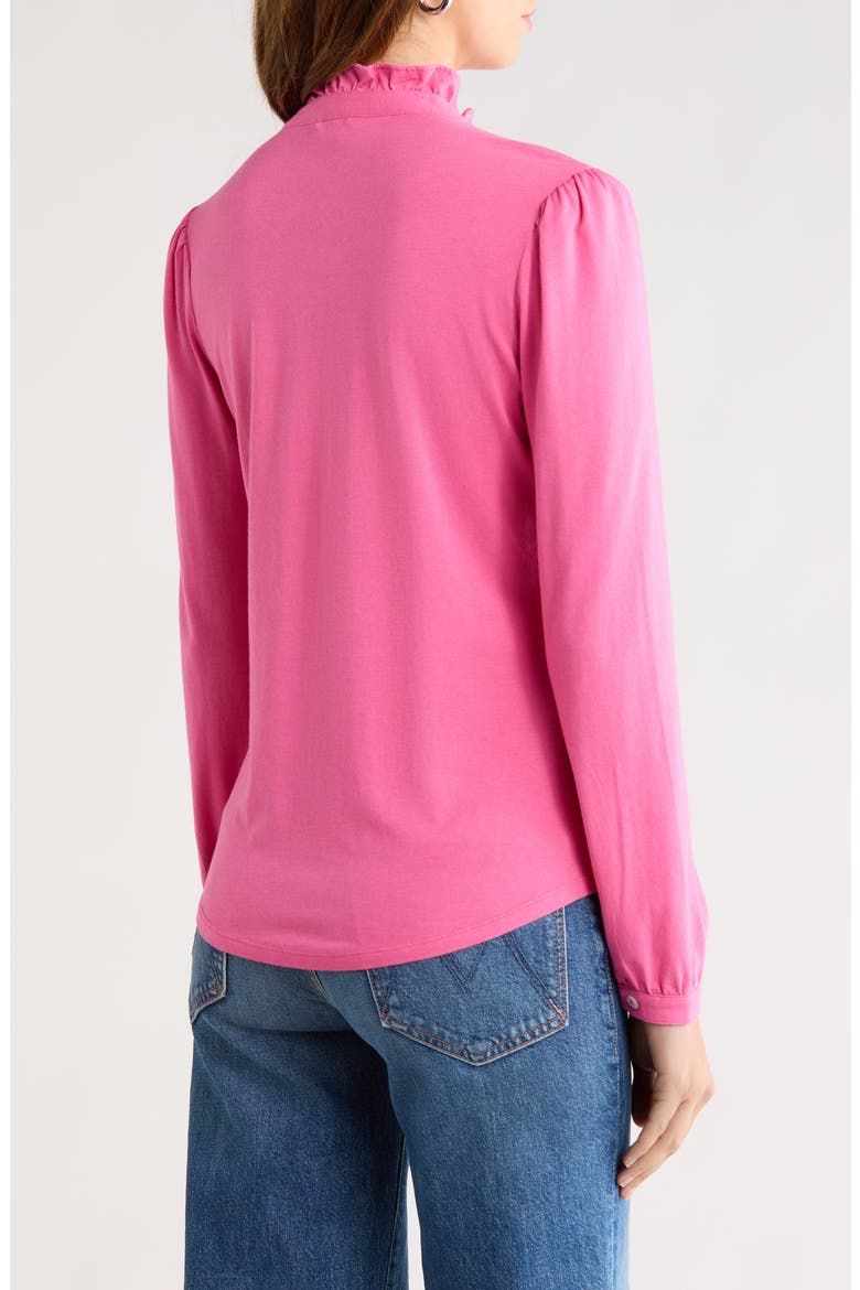 Ruffle Detail Henley Shirt, Alternate, color, PINK FIZZ
