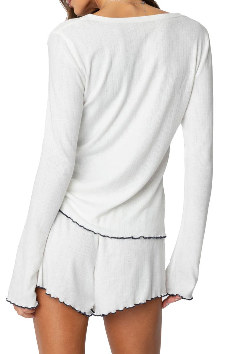 EDIKTED Chelsey Pointelle Button-Up Top, Alternate, color, White