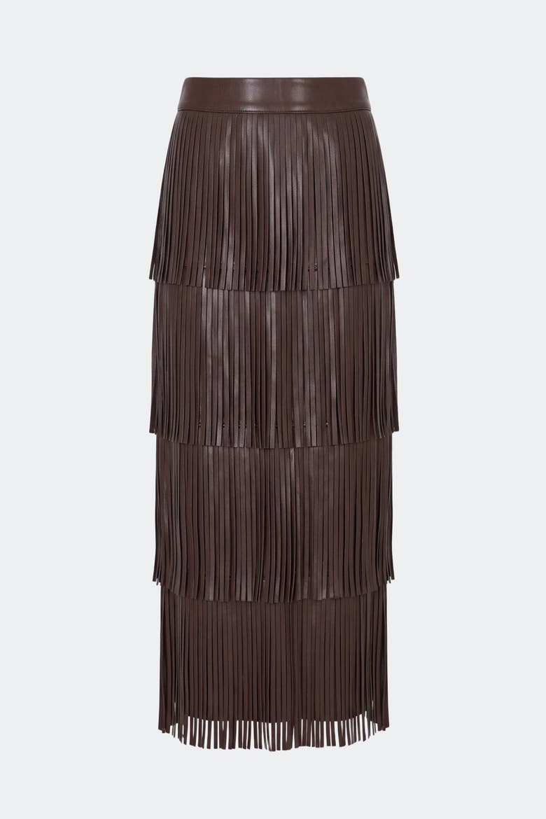 Za Za Vegan Leather Fringe Skirt, Alternate, color, Dark Choco Brown