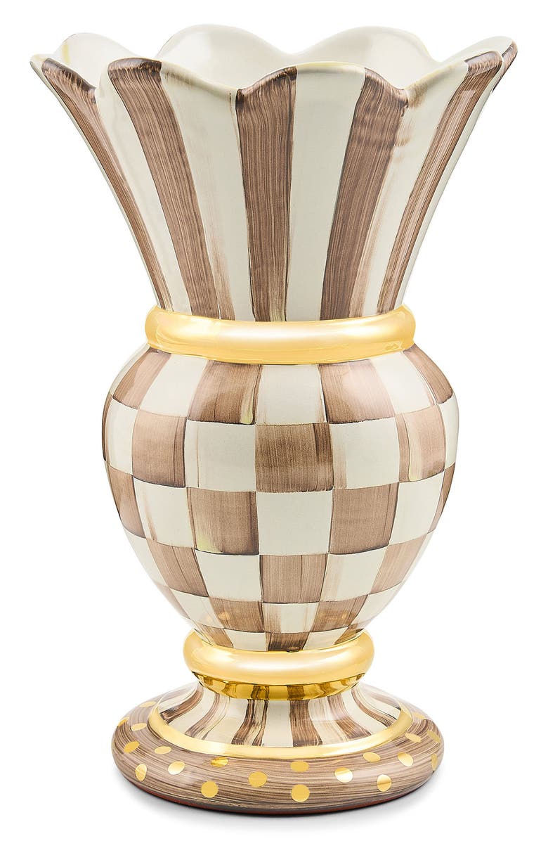 MACKENZIE CHILDS Mocha Check Ceramic Great Vase, Main, color, Mocha
