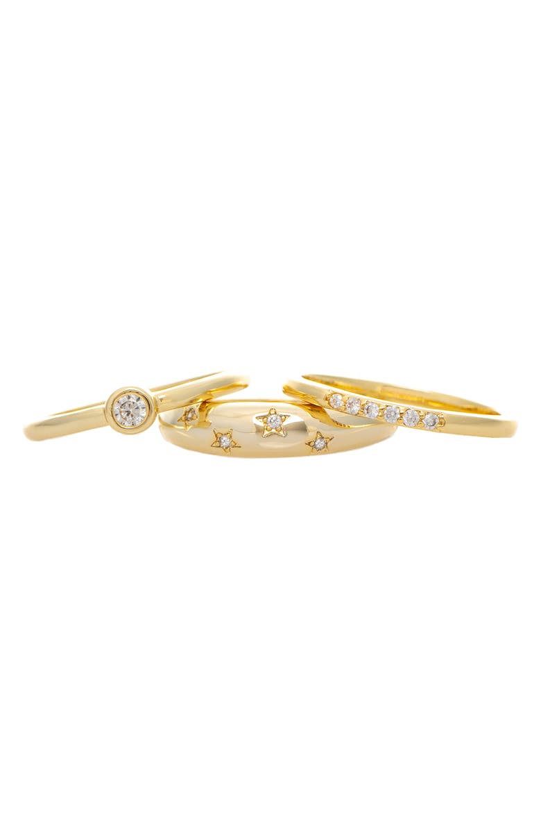 RIVKA FRIEDMAN Set of 3 18K Gold Plated Cubic Zirconia Rings, Main, color, 