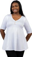 24seven Comfort Apparel Elbow Sleeve Henley Tunic Top