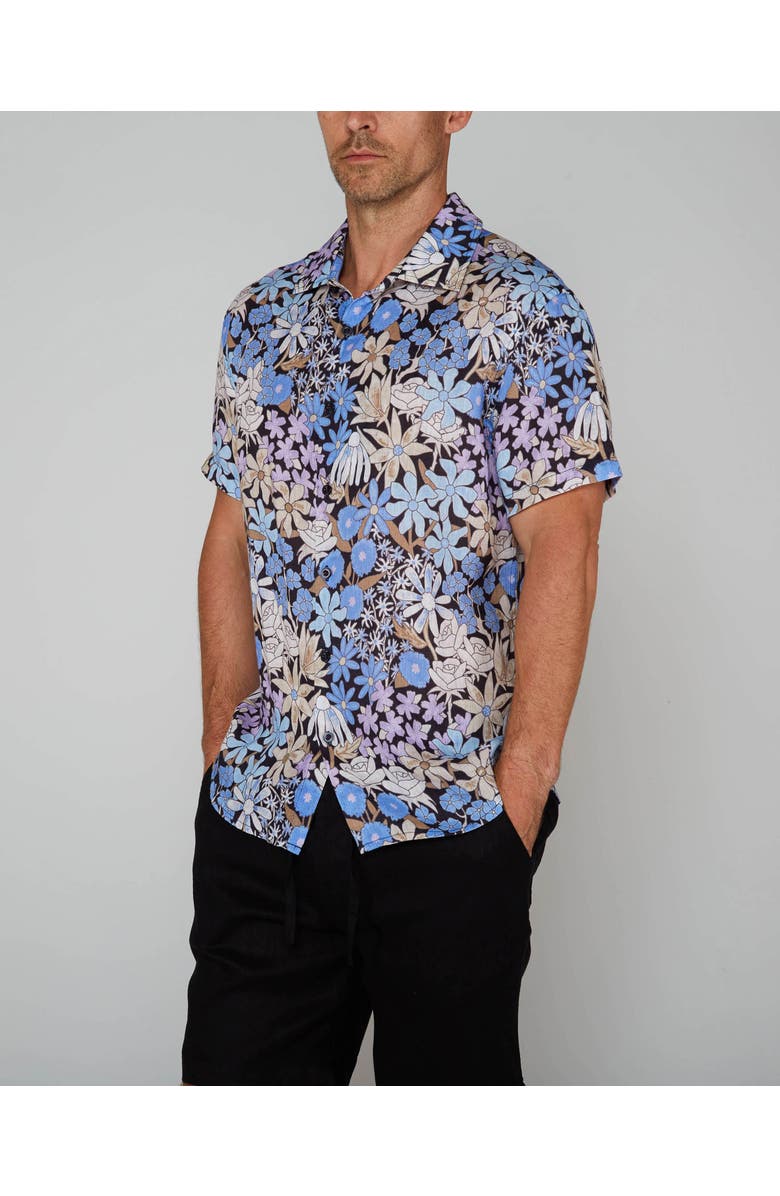 Lords of Harlech Rough Floral Short Sleeve Fine Linen Shirt, Alternate, color, Rough Floral Black