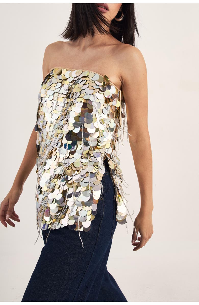 NASTY GAL Disc Tassel Bandeau Top, Alternate, color, Gold