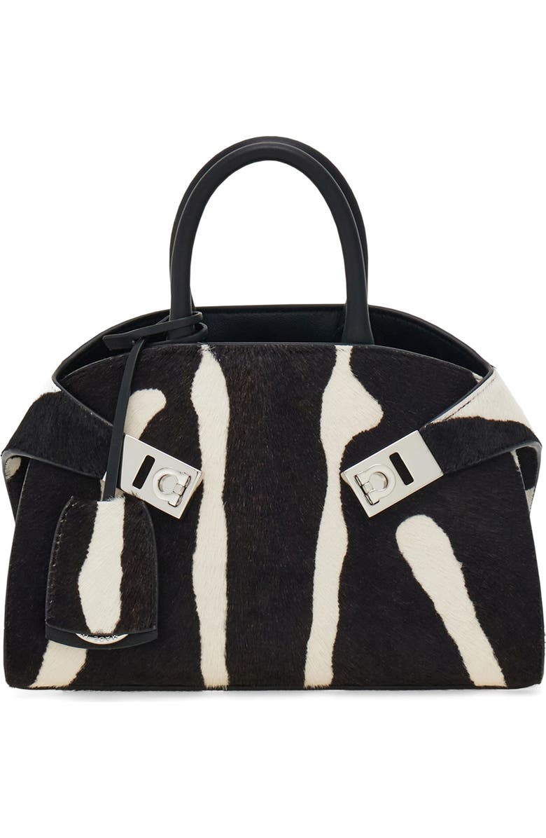 FERRAGAMO Mini Hug Genuine Calf Hair Handheld Bag, Main, color, Kasba Bianco/ Nero