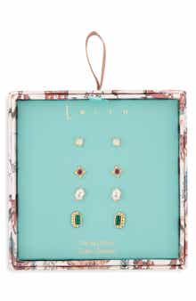 Set of 4 Cubic Zirconia Geometric Stud Earrings
