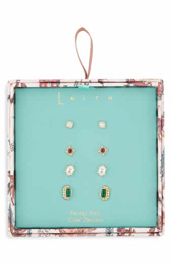 Set of 4 Cubic Zirconia Geometric Stud Earrings