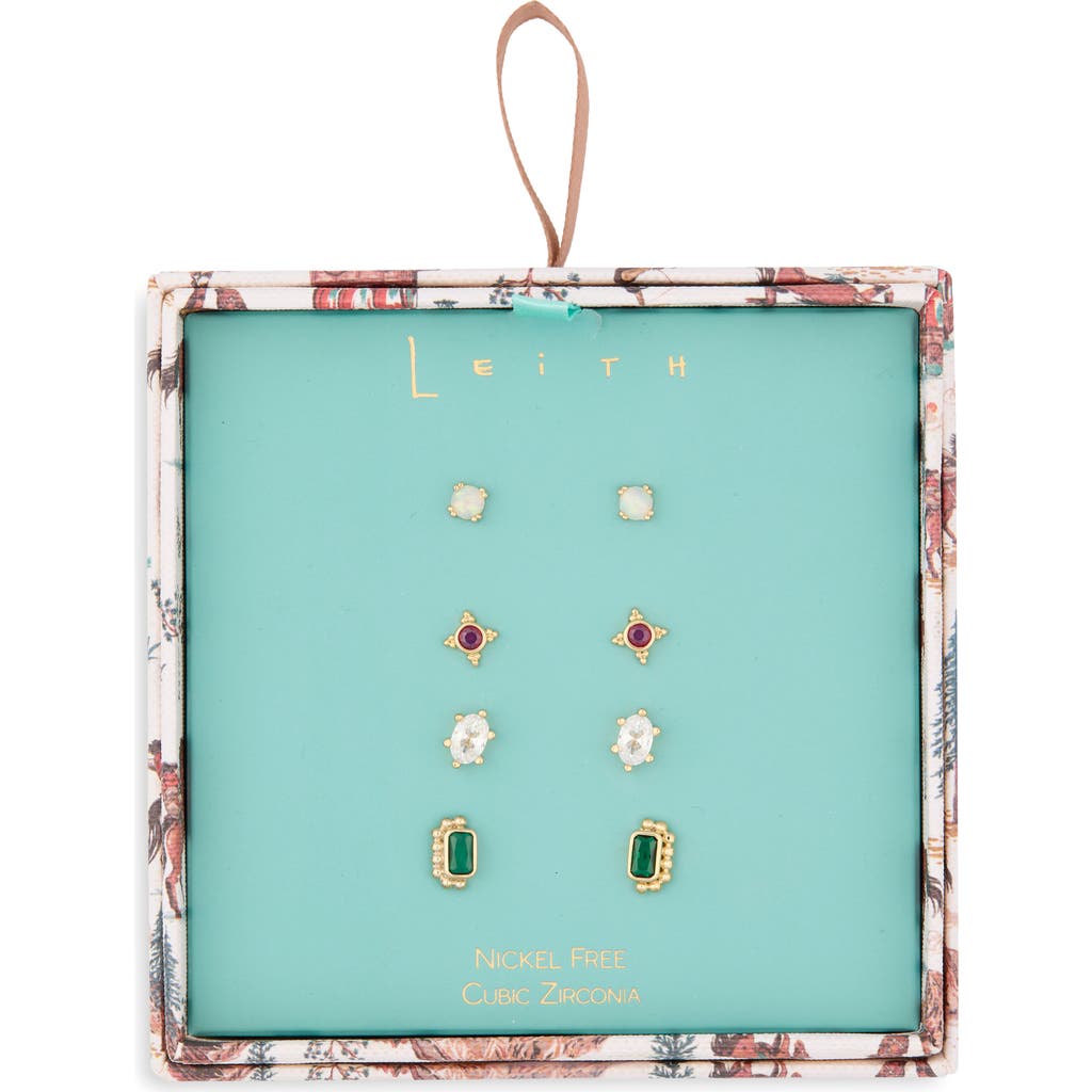 Leith Set Of 4 Cubic Zirconia Geometric Stud Earrings