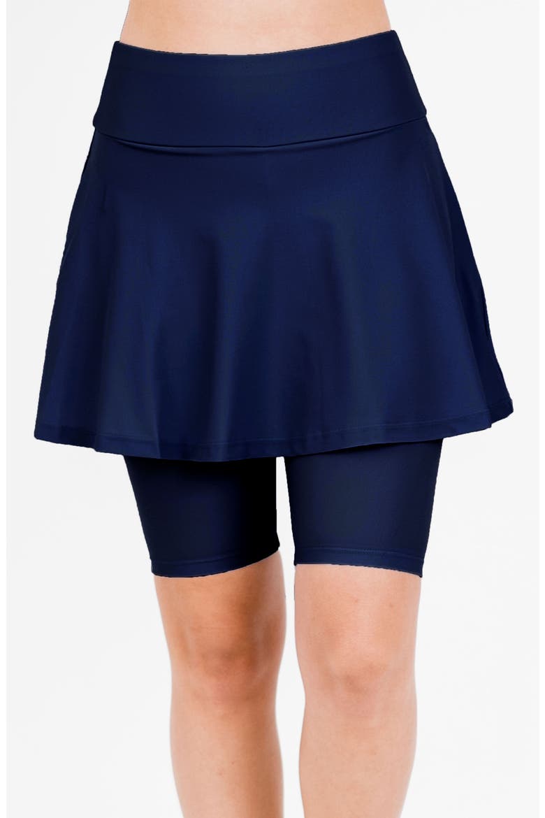 Midi Swim Skort With Bike Shorts, Main, color, Navy