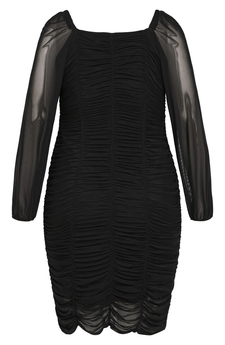 City Chic Londyn Ruched Long Sleeve Body-Con Dress, Alternate, color, Black