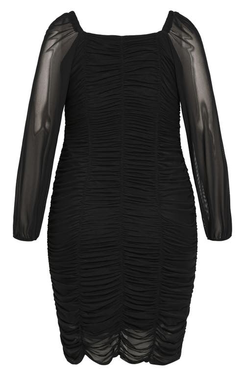 City Chic Londyn Ruched Long Sleeve Body-con Dress In Black