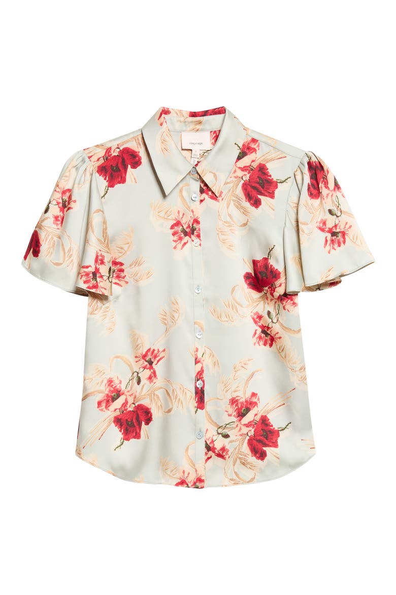 Wilted Poppy Flutter Sleeve Shirt, Alternate, color, POWDER BLUE MULTI