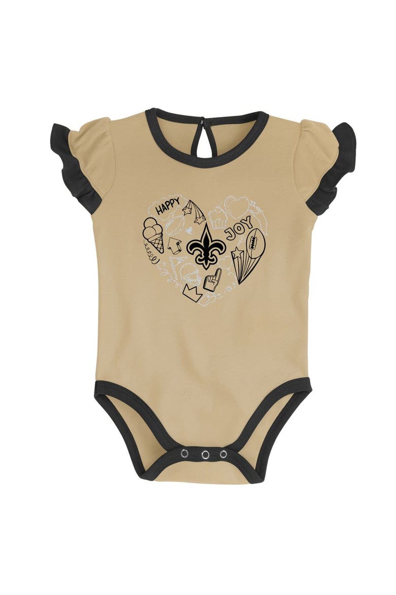 Newborn & Infant Black/Vegas Gold New Orleans Saints Too Much Love Two-Piece Bodysuit Set, Alternate, color, Black