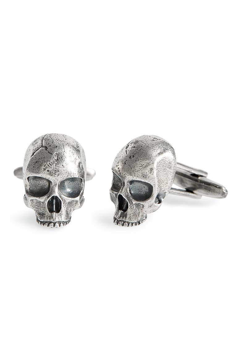 Skull Cuff Links, Main, color, METALLIC SILVER
