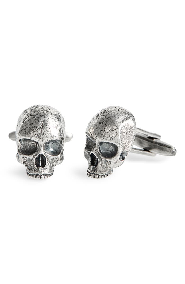 John Varvatos Skull Cuff Links, Main, color, Metallic Silver