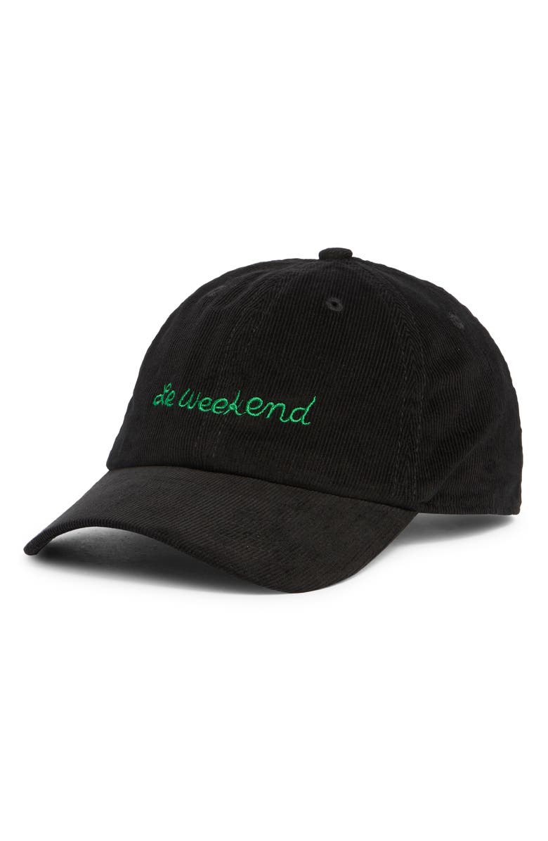 Clare V. Le Weekend Cotton Corduroy Baseball Cap, Main, color, Black Corduroy W/ Green