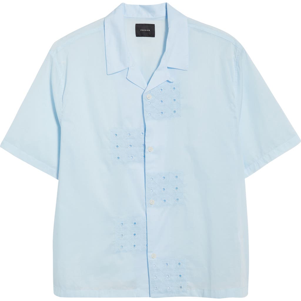 Pacsun Ritz Pointelle Cotton Poplin Camp Shirt In Blue