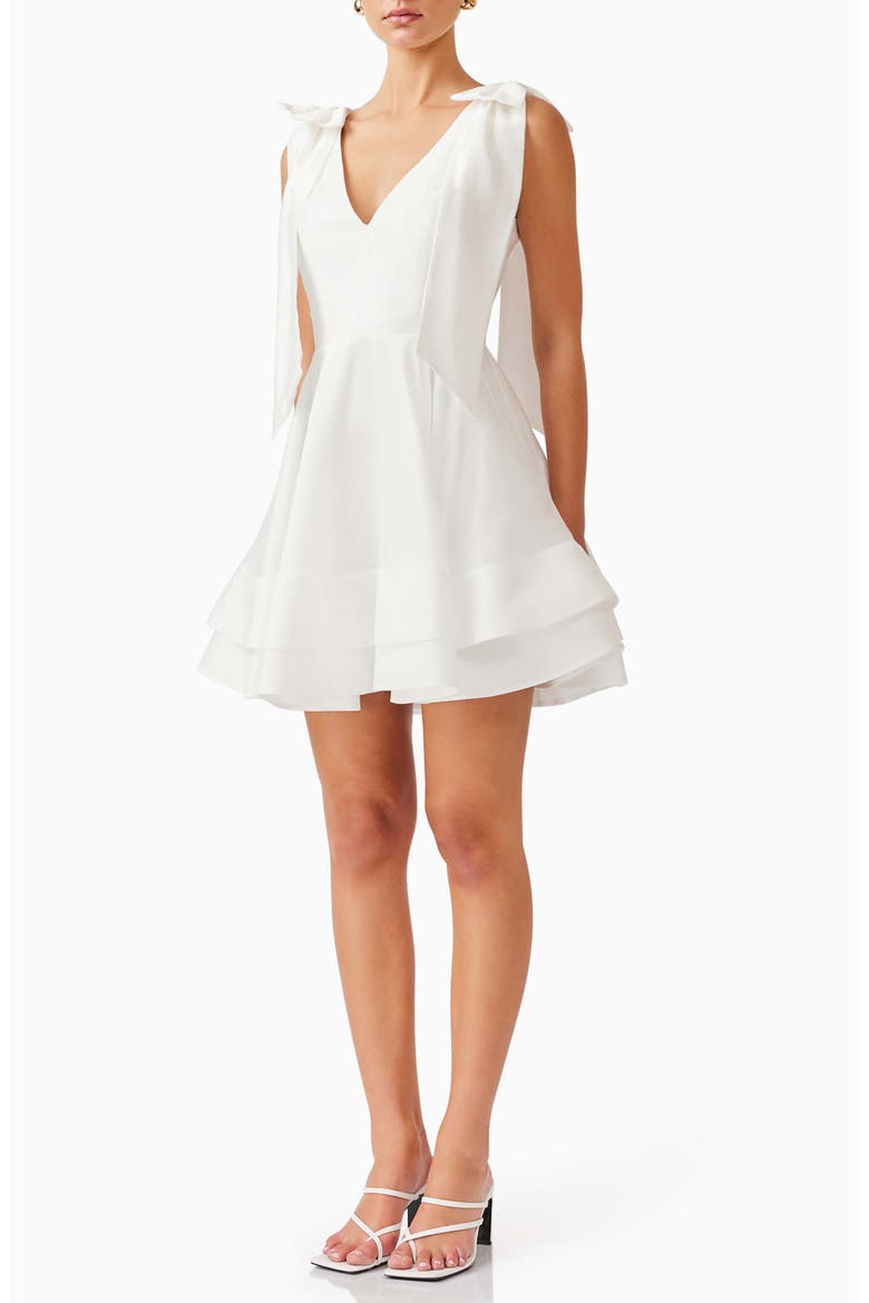 Kalani Bow Shoulder Fit & Flare Minidress, Alternate, color, IVORY